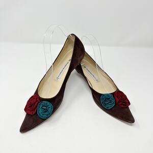 Domenico Vacca Women's Flats Slip On Pointed Toe 39 IT US 8.5 Fabric Roses Brown